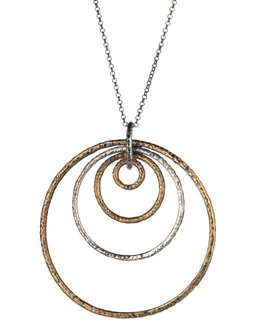 Ciondolo cerchi concentrici in bronzo e argento con catena in argento
