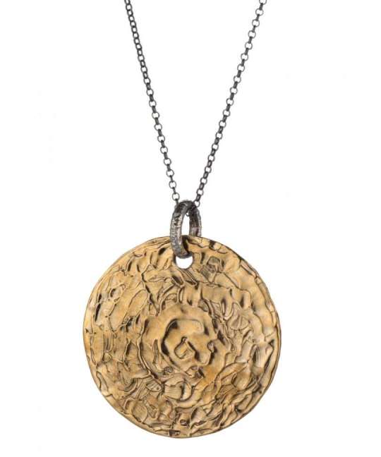 Ciondolo medaglione zigrinato in bronzo con contromaglia e catena in argento